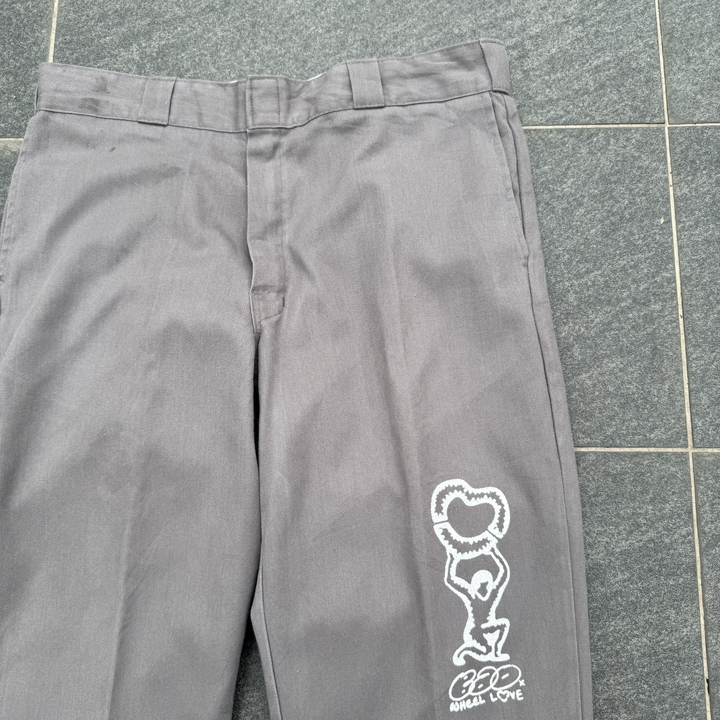 WHEEL LOVE - Dickies Pants Customised By Bao Goods (Waist 37" / Light Grey Flex)