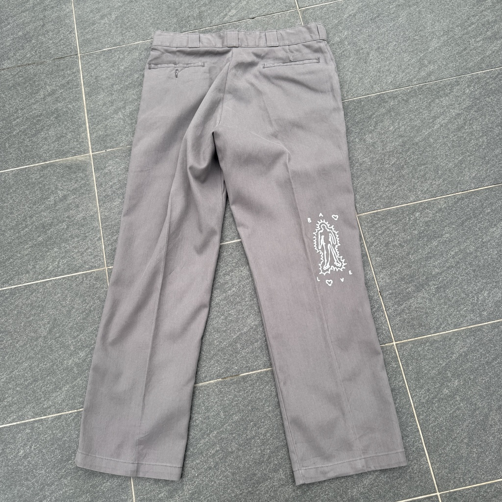 WHEEL LOVE - Dickies Pants Customised By Bao Goods (Waist 37" / Light Grey Flex)