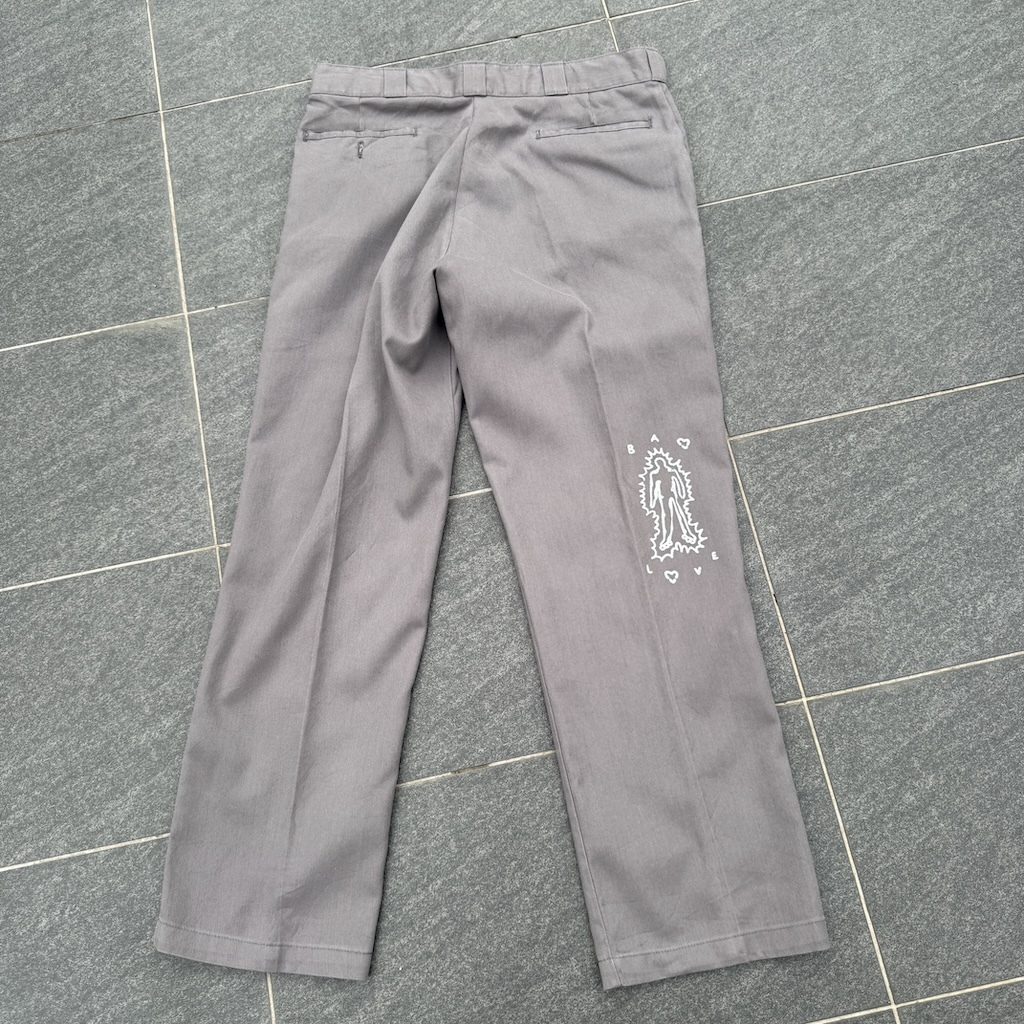 WHEEL LOVE - Dickies Pants Customised By Bao Goods (Waist 37" / Light Grey Flex)