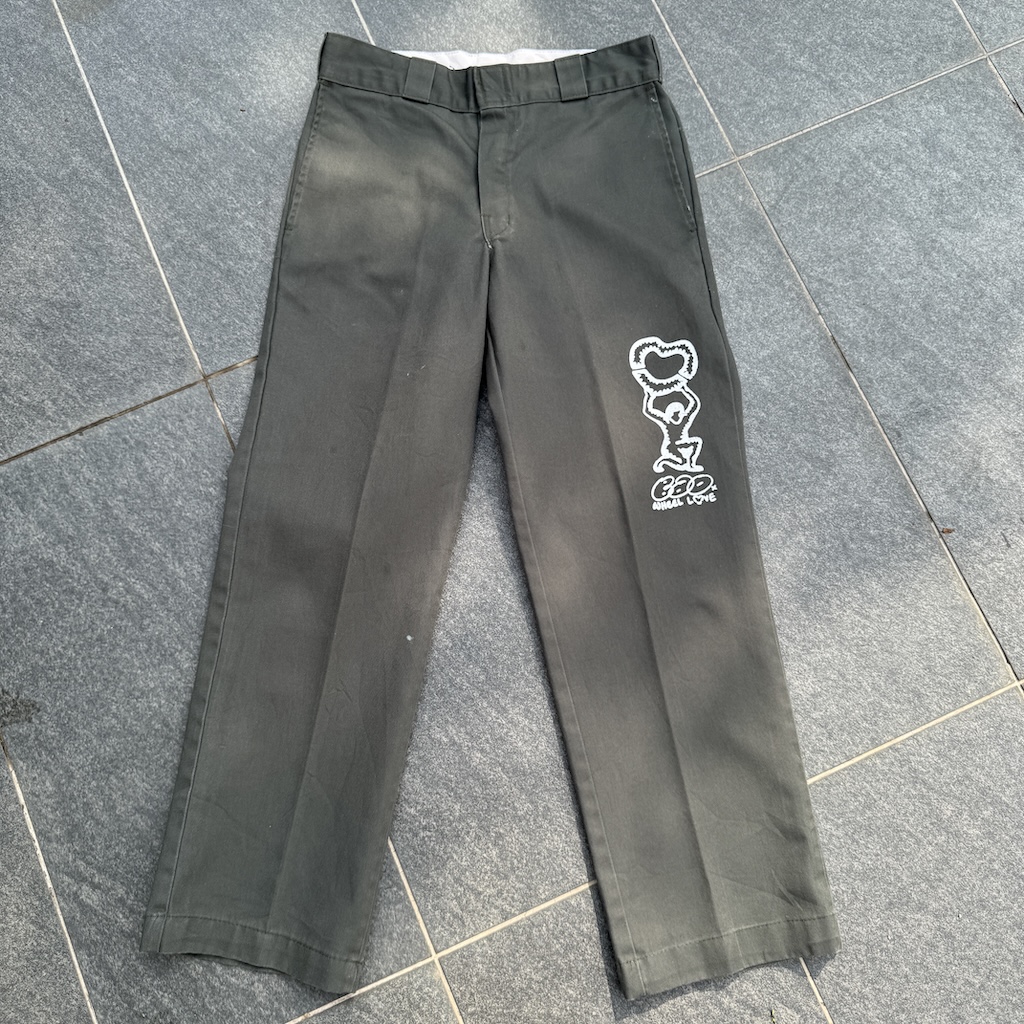 WHEEL LOVE - Dickies Pants Customised By Bao Goods (Waist 30" / Olive Green)