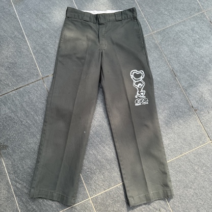 WHEEL LOVE - Dickies Pants Customised By Bao Goods (Waist 30" / Olive Green)