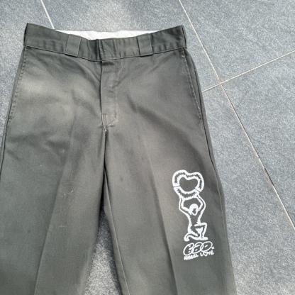 WHEEL LOVE - Dickies Pants Customised By Bao Goods (Waist 30" / Olive Green)
