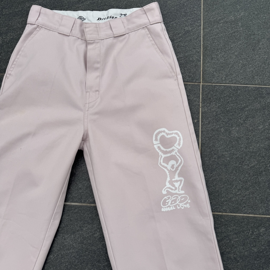 WHEEL LOVE - Dickies Pants Customised By Bao Goods (Waist 28" / Soft Pink)