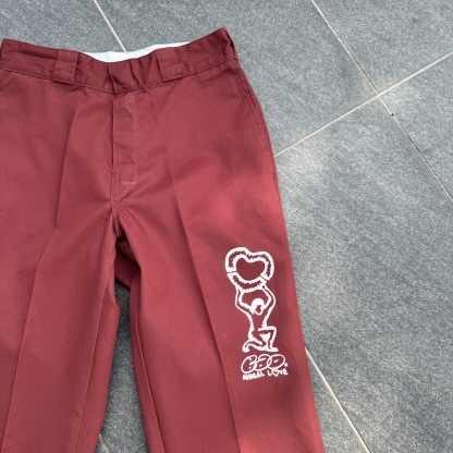 WHEEL LOVE - Dickies Pants Customised By Bao Goods (Waist 29" / Red)