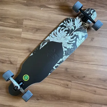 DUSTERS - Channel Blooming Black/White 38" Drop Through Longboard (Clearance Sale With Free Helmet!)