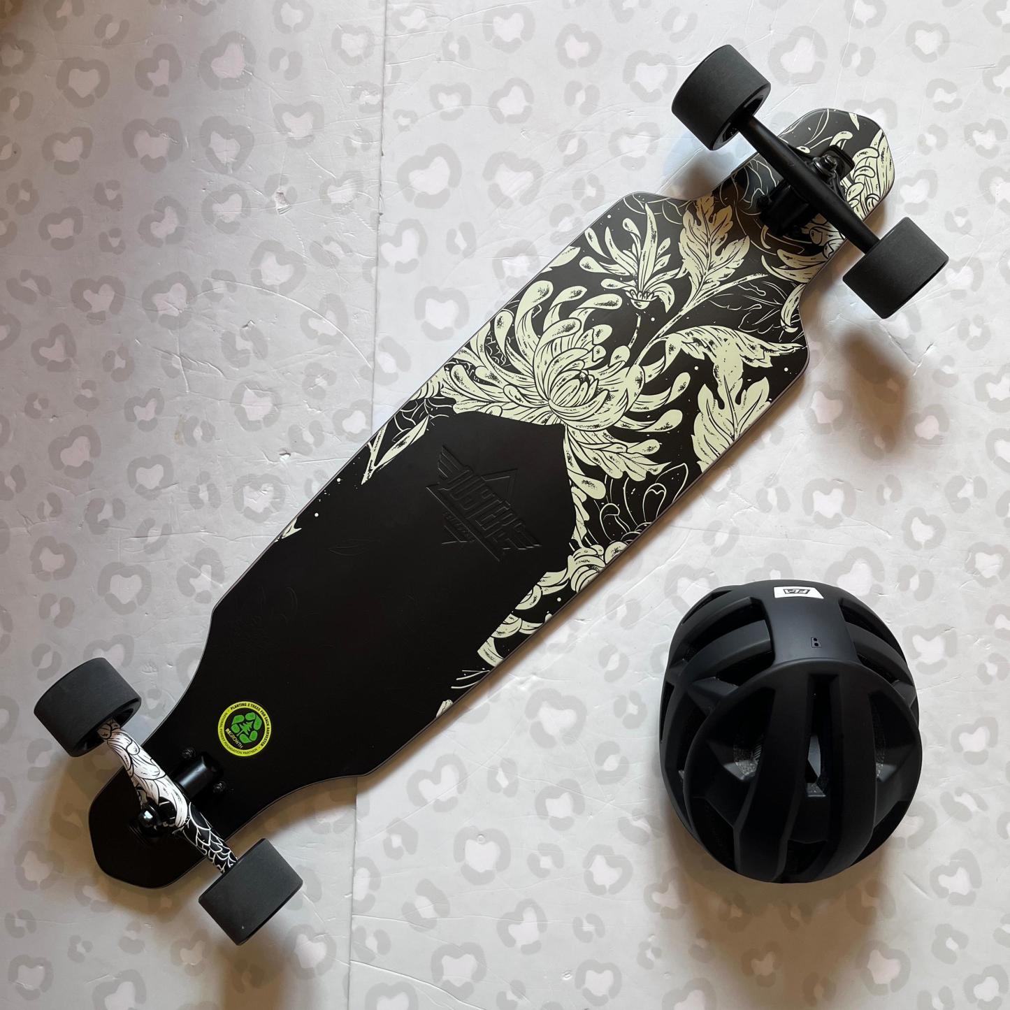 DUSTERS - Channel Blooming Black/White 38" Drop Through Longboard (Clearance Sale With Free Helmet!)