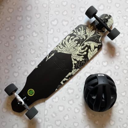 DUSTERS - Channel Blooming Black/White 38" Drop Through Longboard (Clearance Sale With Free Helmet!)