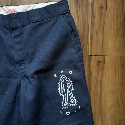 WHEEL LOVE - Dickies Pants Customised By Bao Goods (Waist 34" / Navy Blue)