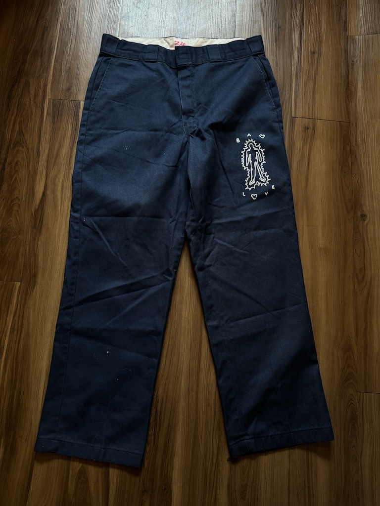 WHEEL LOVE - Dickies Pants Customised By Bao Goods (Waist 34" / Navy Blue)