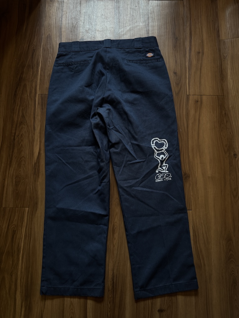 WHEEL LOVE - Dickies Pants Customised By Bao Goods (Waist 34" / Navy Blue)