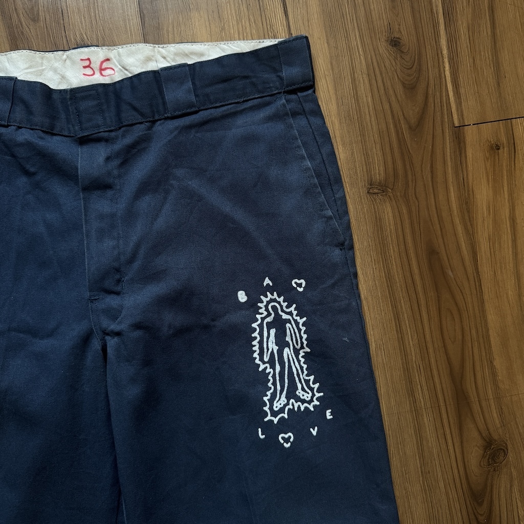 WHEEL LOVE - Dickies Pants Customised By Bao Goods (Waist 36" / Navy Blue)