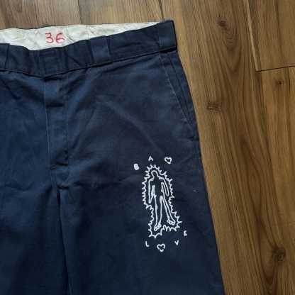 WHEEL LOVE - Dickies Pants Customised By Bao Goods (Waist 36" / Navy Blue)