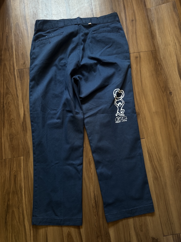 WHEEL LOVE - Dickies Pants Customised By Bao Goods (Waist 38" / Navy Blue)