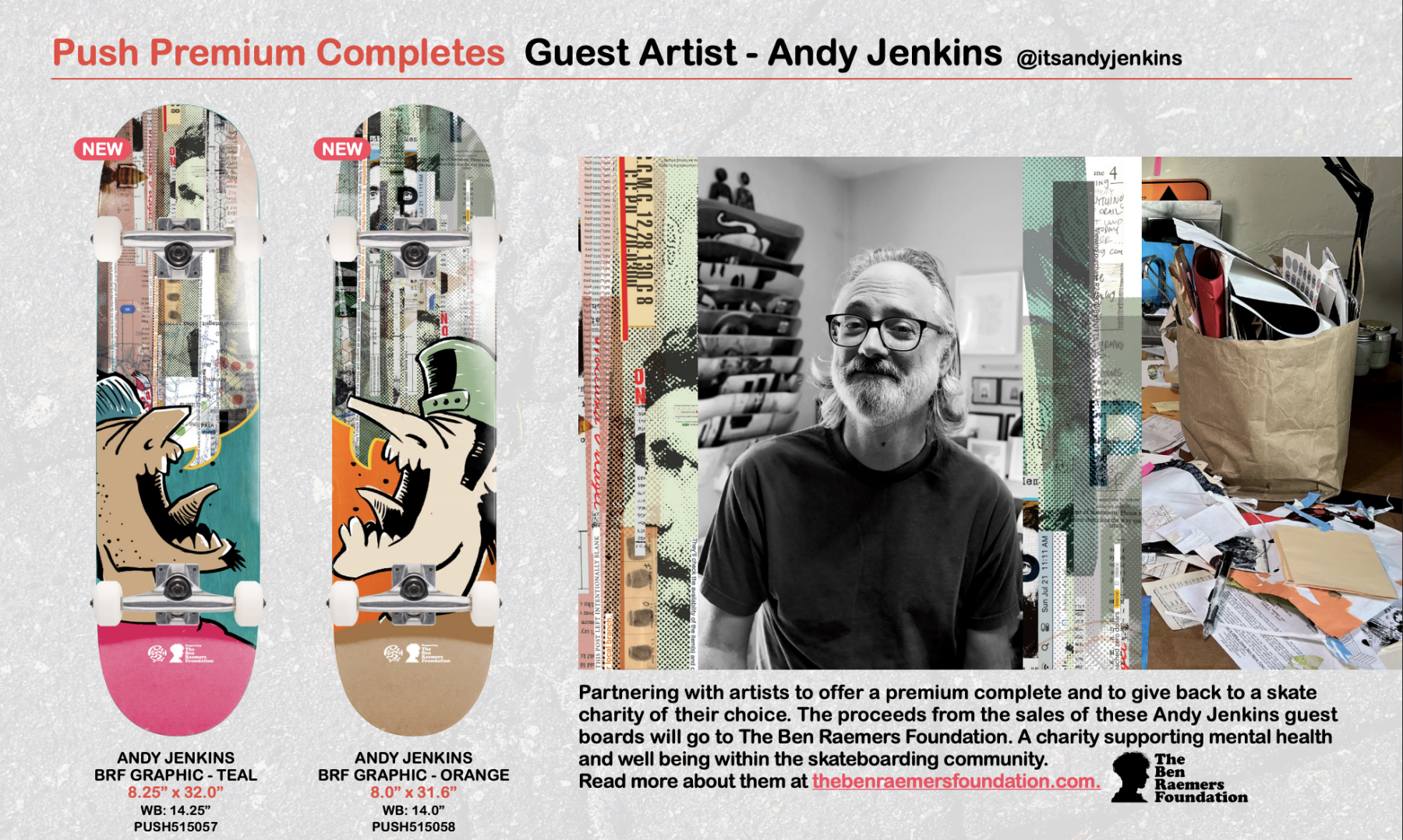 PUSH - Andy Jenkins BRF Teal 8.25" Complete Skateboard