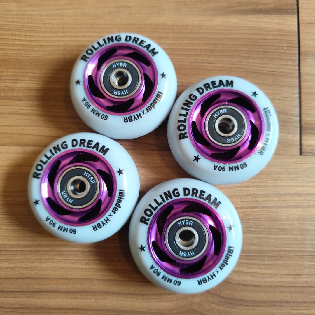 ROLLING DREAM -  Purple 60mm/90 Aluminum Core Aggressive Inline Skate Wheels & Bearings Set