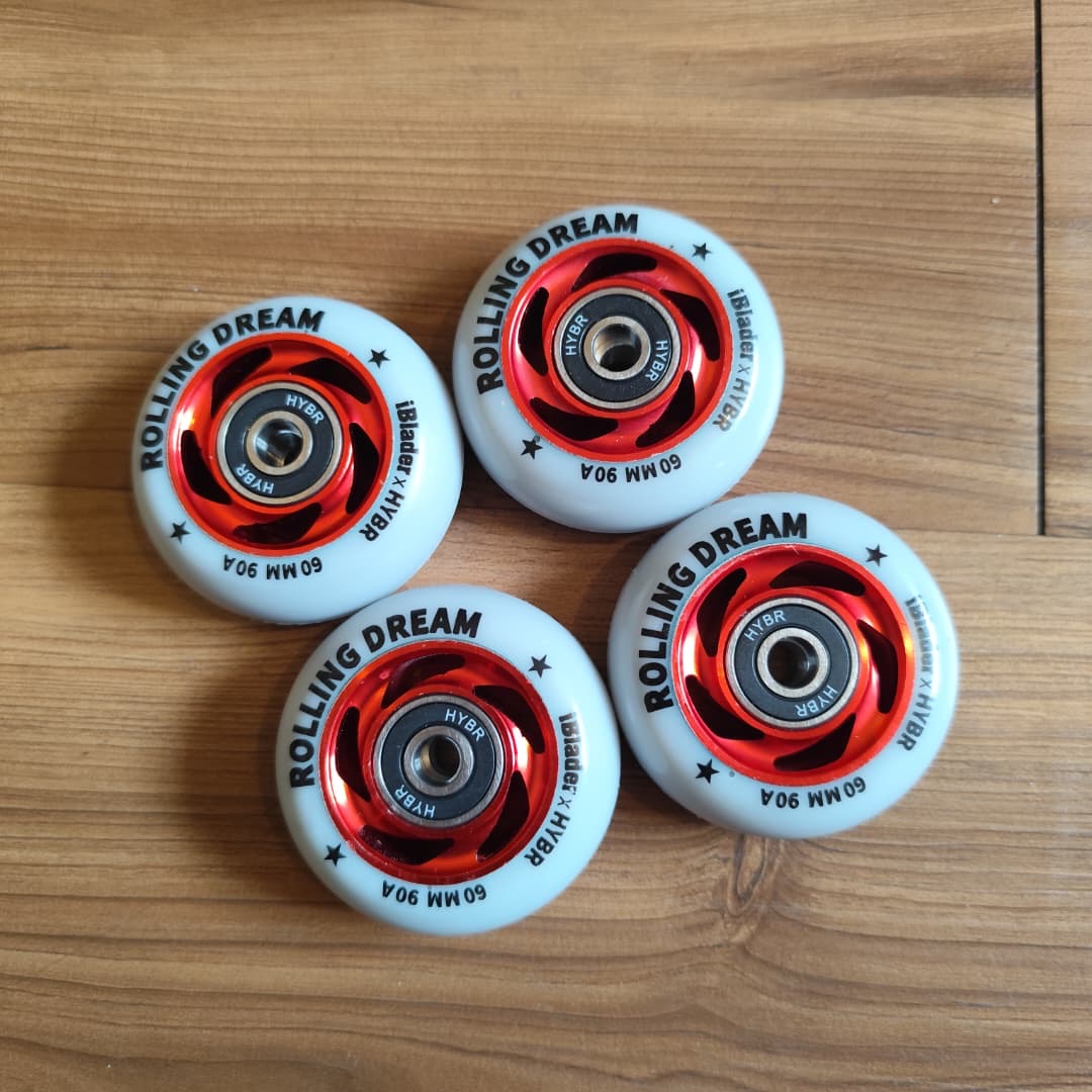 ROLLING DREAM -  Red 60mm/90 Aluminum Core Aggressive Inline Skate Wheels & Bearings Set