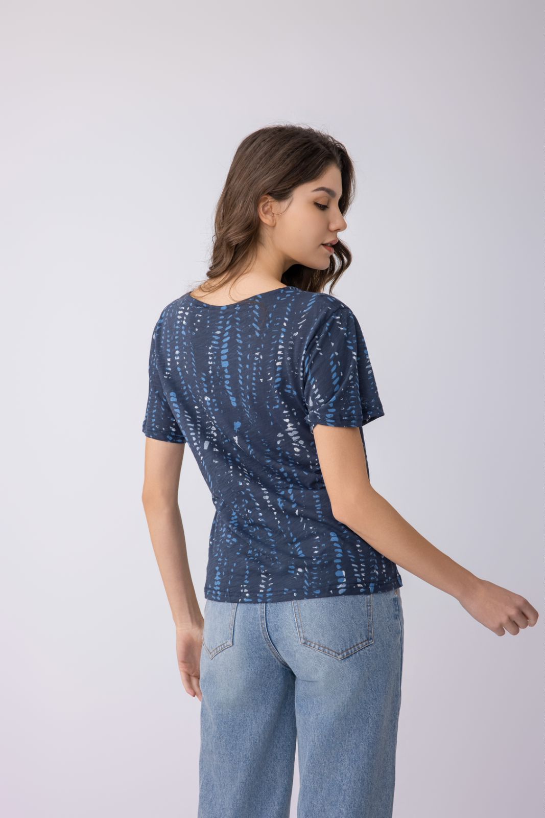 Women's Round Neck Short Sleeve Slub Jersey T-Shirt - Ocean Dream Print, Sustainable Cotton