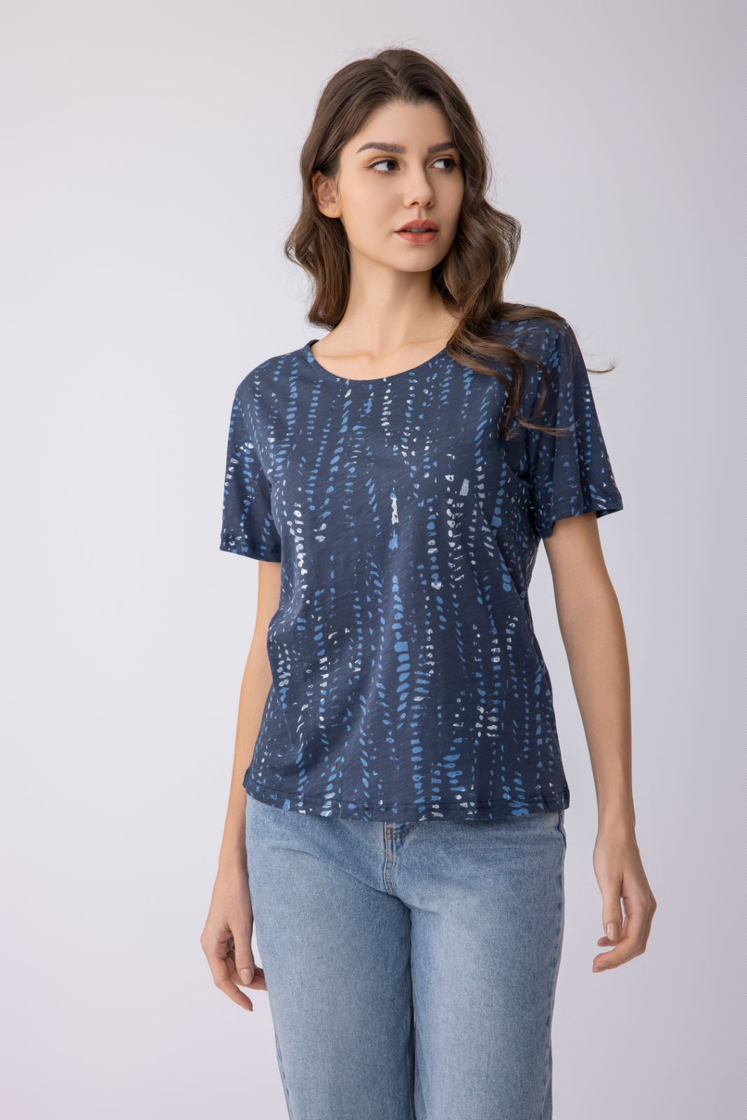 Women's Round Neck Short Sleeve Slub Jersey T-Shirt - Ocean Dream Print, Sustainable Cotton