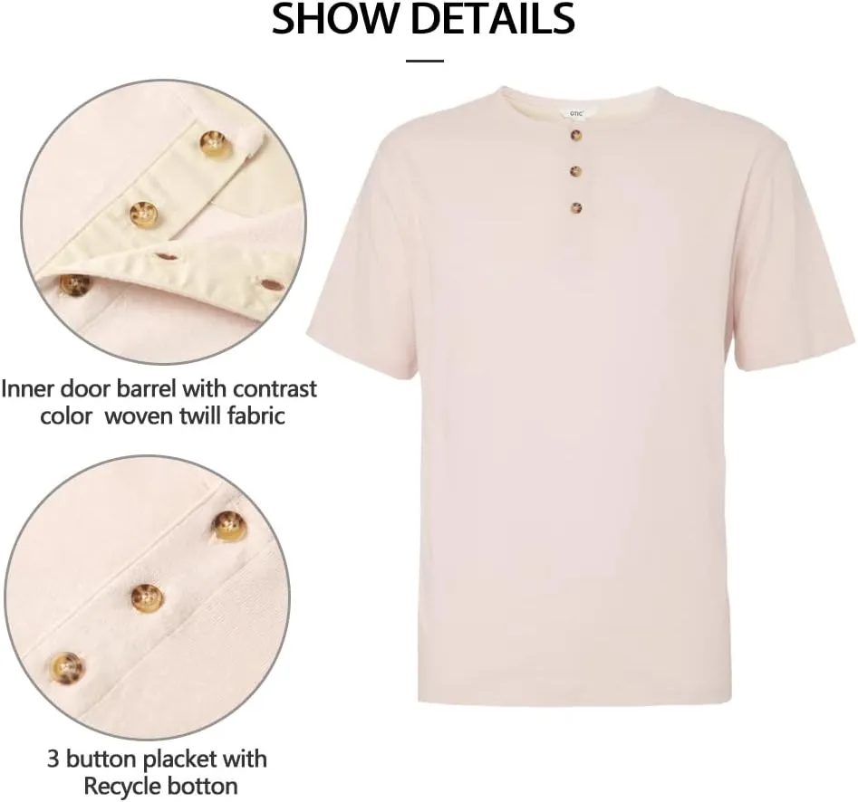 Men's Henley Placket Button Short Sleeve Casual Top - Sustainable Recycled Cotton
