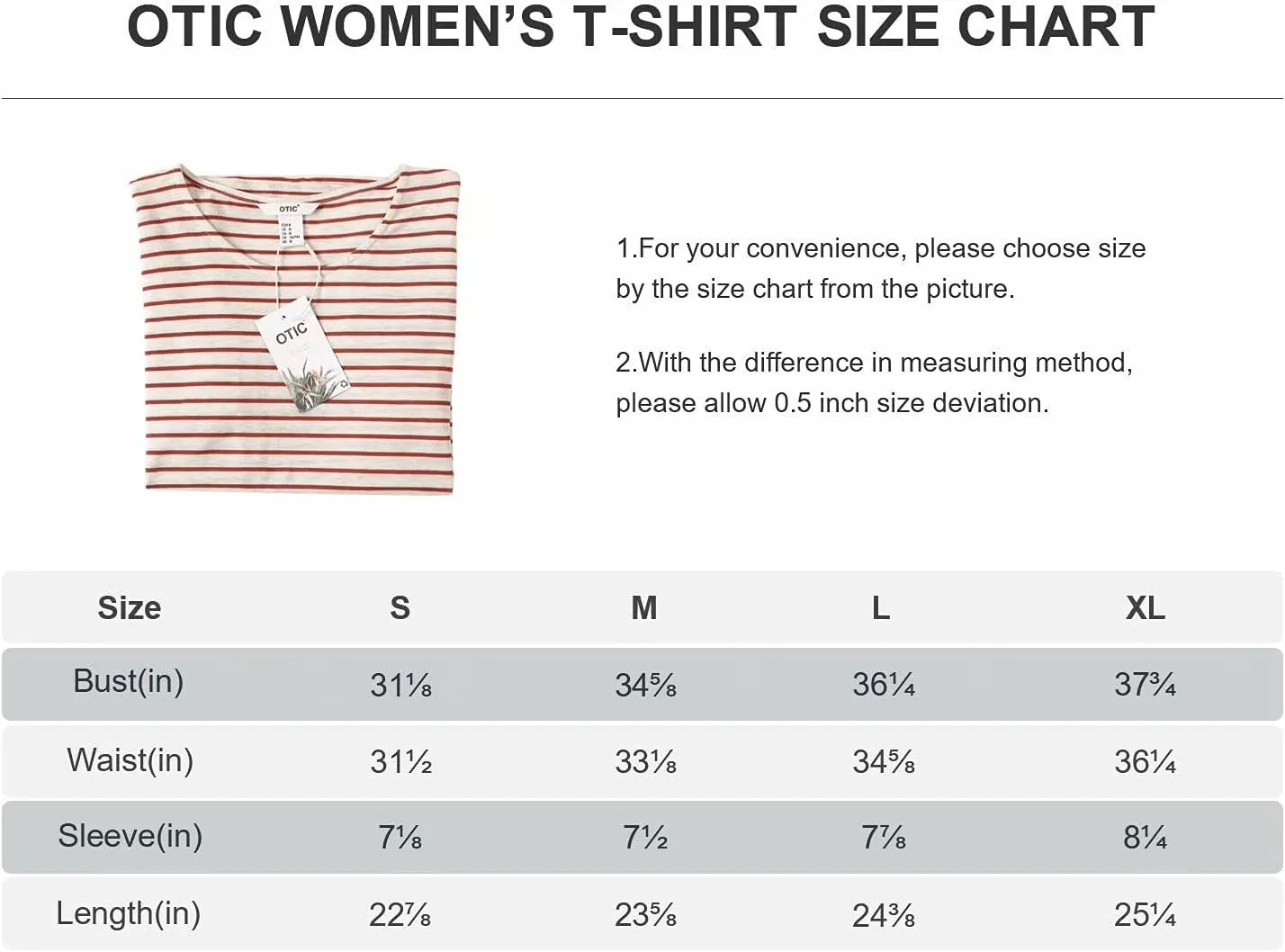 OTIC Women's Loose Fit Round Neck Short Sleeve Stripe Tee (Sustainable Cotton)