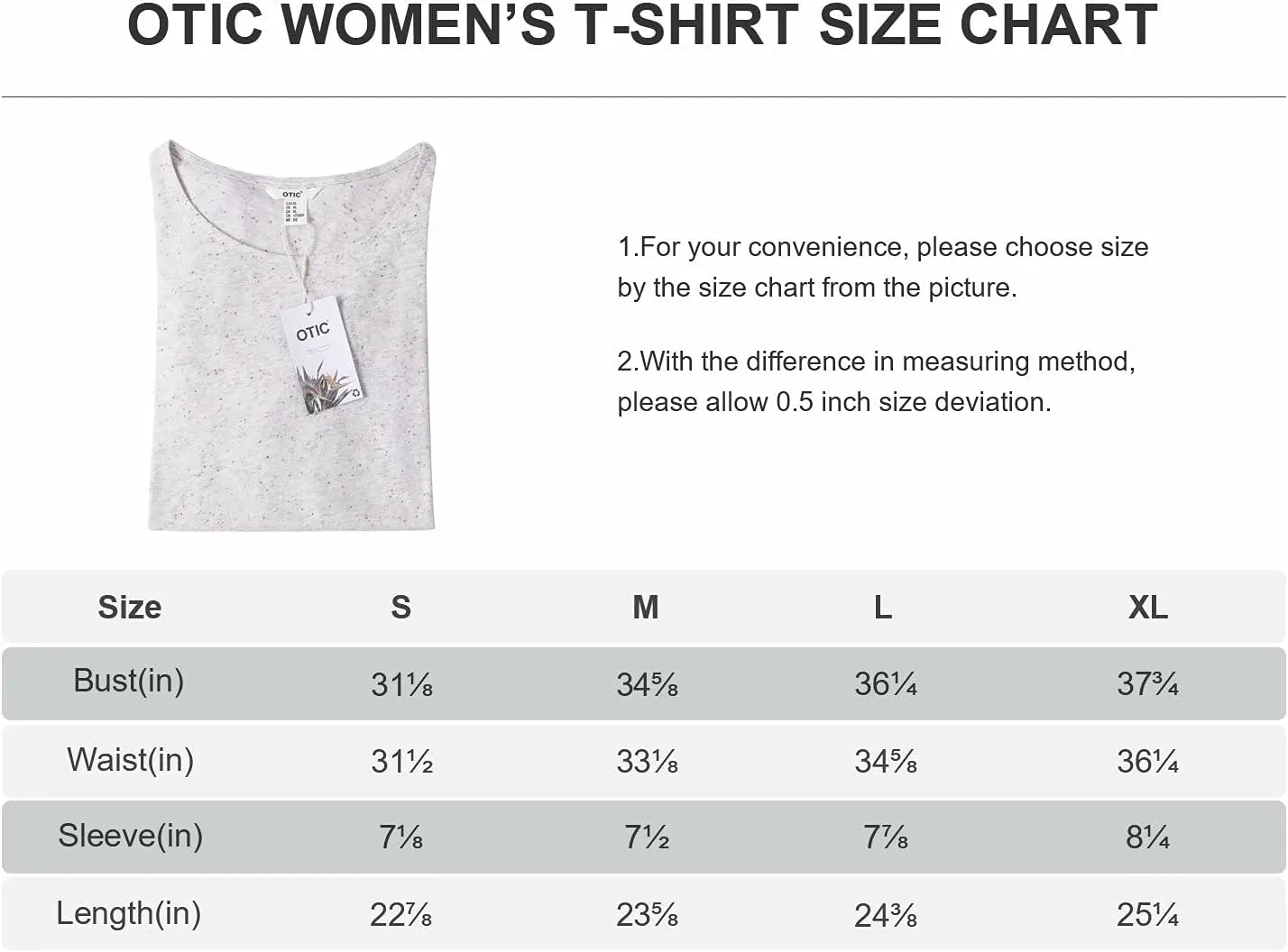 OTIC Women's Summer Crew Neck Short Sleeve Multi-Color Neps Casual Tee - Sustainable US Cotton