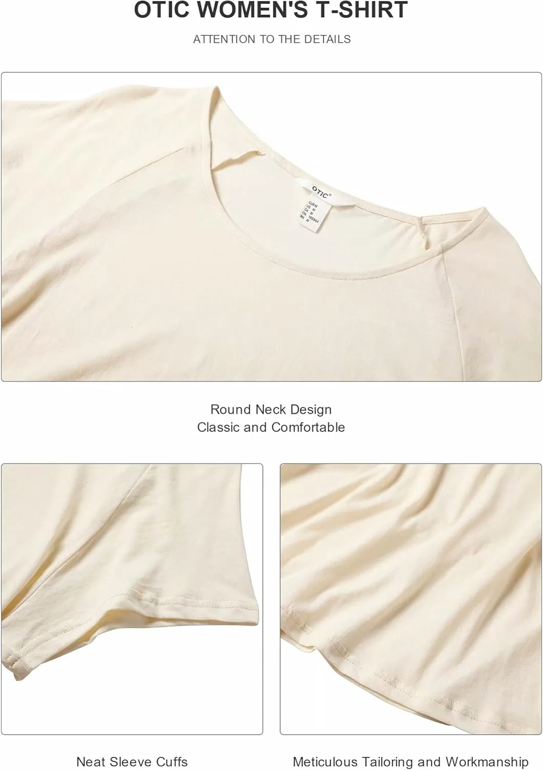 OTIC Women's Crew Neck Raglan Sleeve Casual Tee - Sustainable US Cotton, Lightweight and Soft