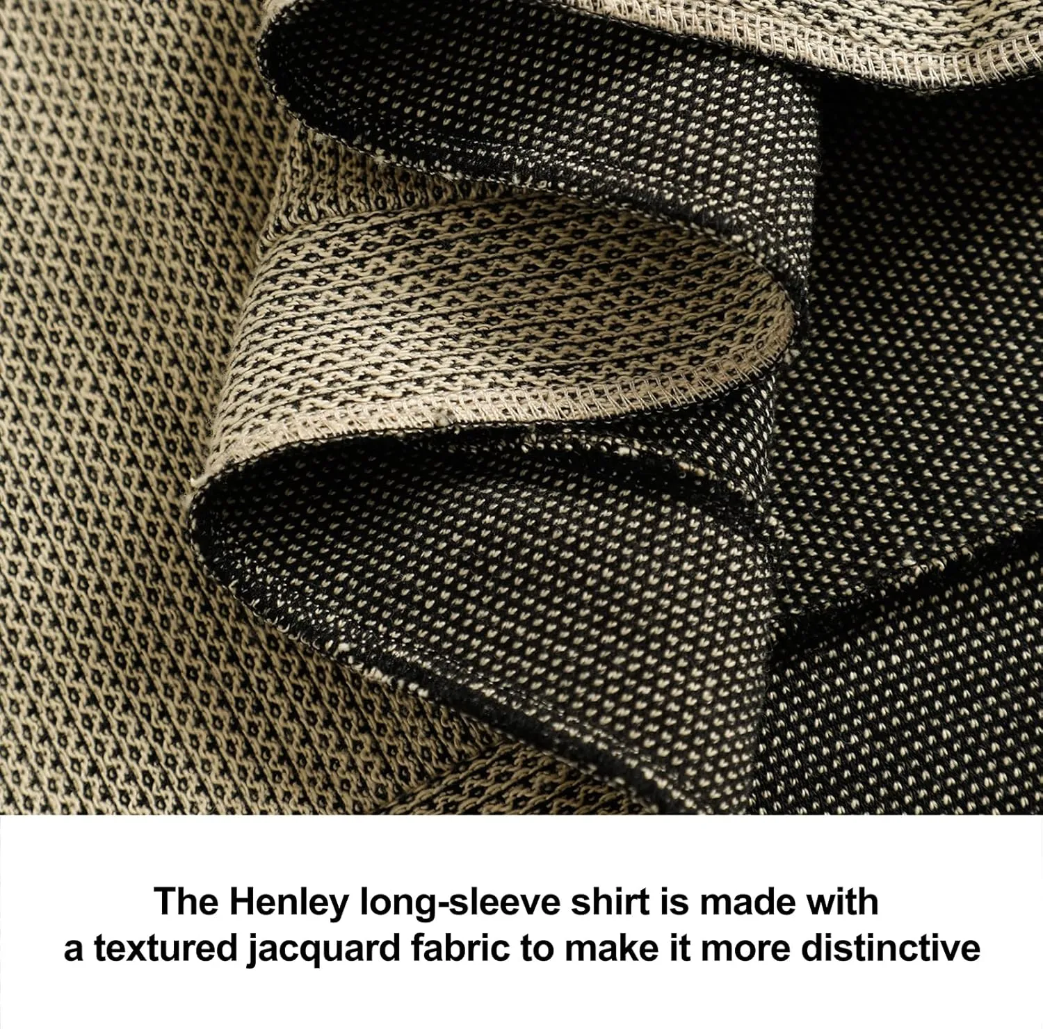 OTIC Men's Long Sleeve Henley Shirt - Chain Textured Jacquard US Cotton