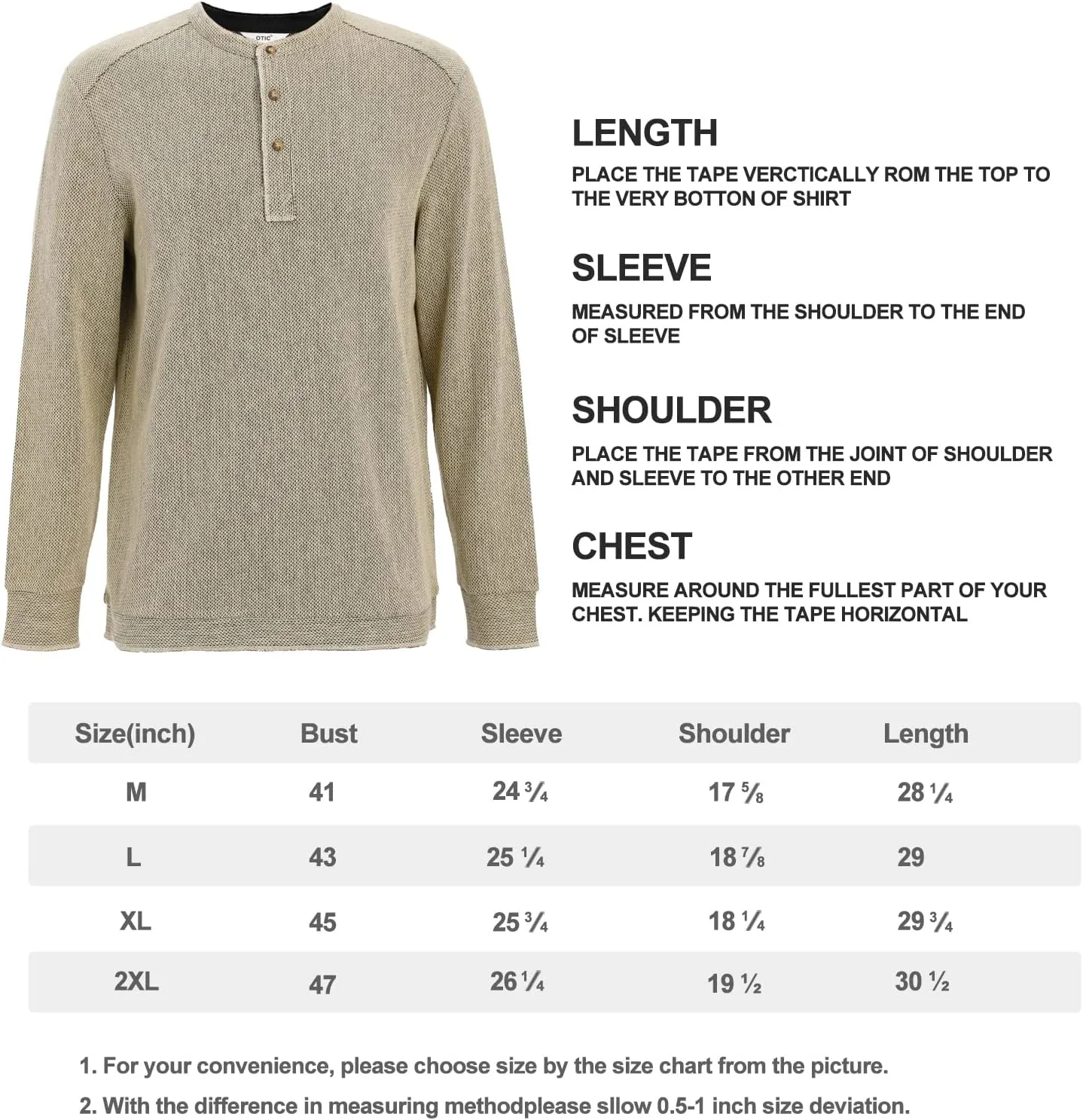 OTIC Men's Long Sleeve Henley Shirt - Chain Textured Jacquard US Cotton