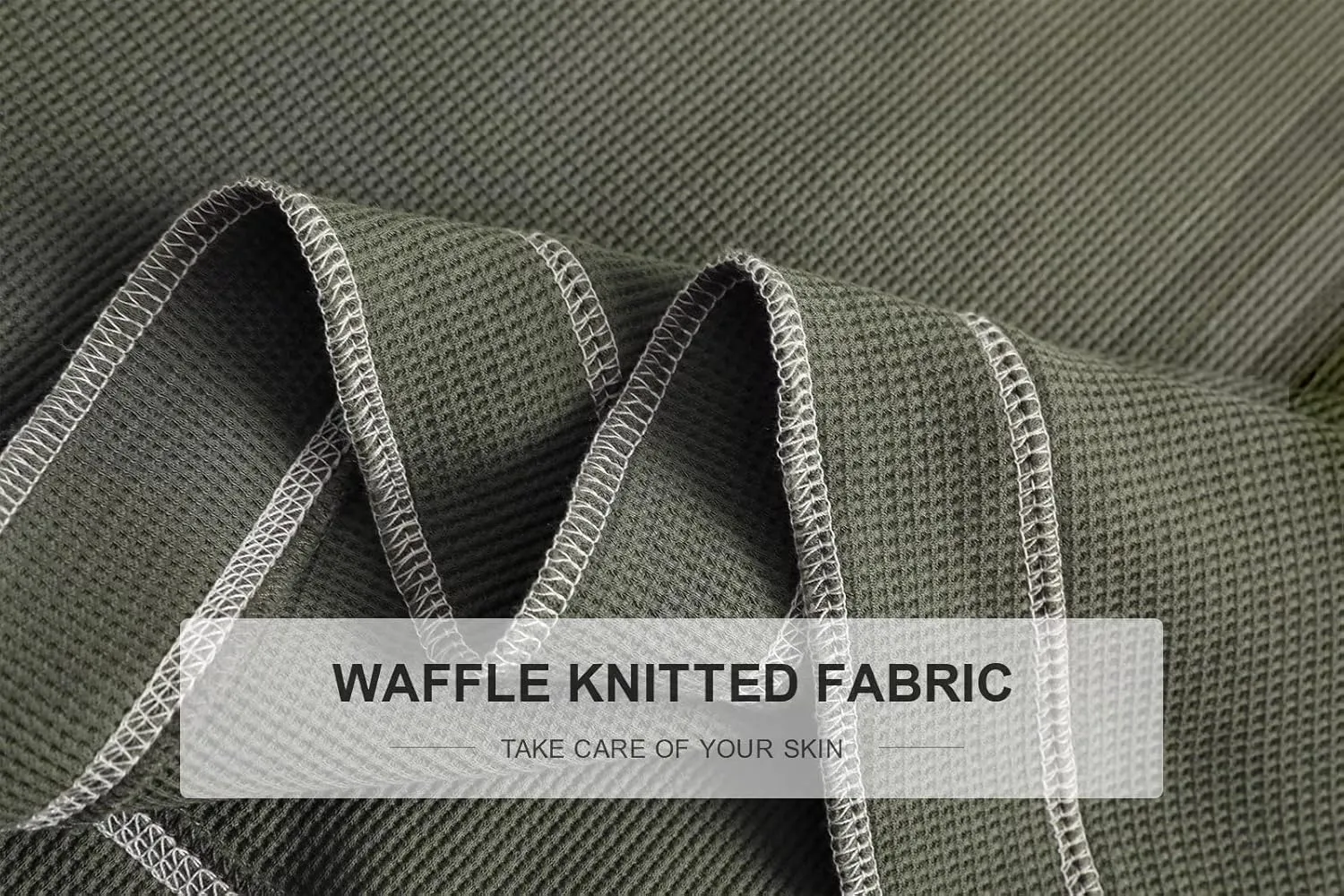 OTIC Men's Waffle Textured Loose Fit Henley Button Placket Casual Shirt