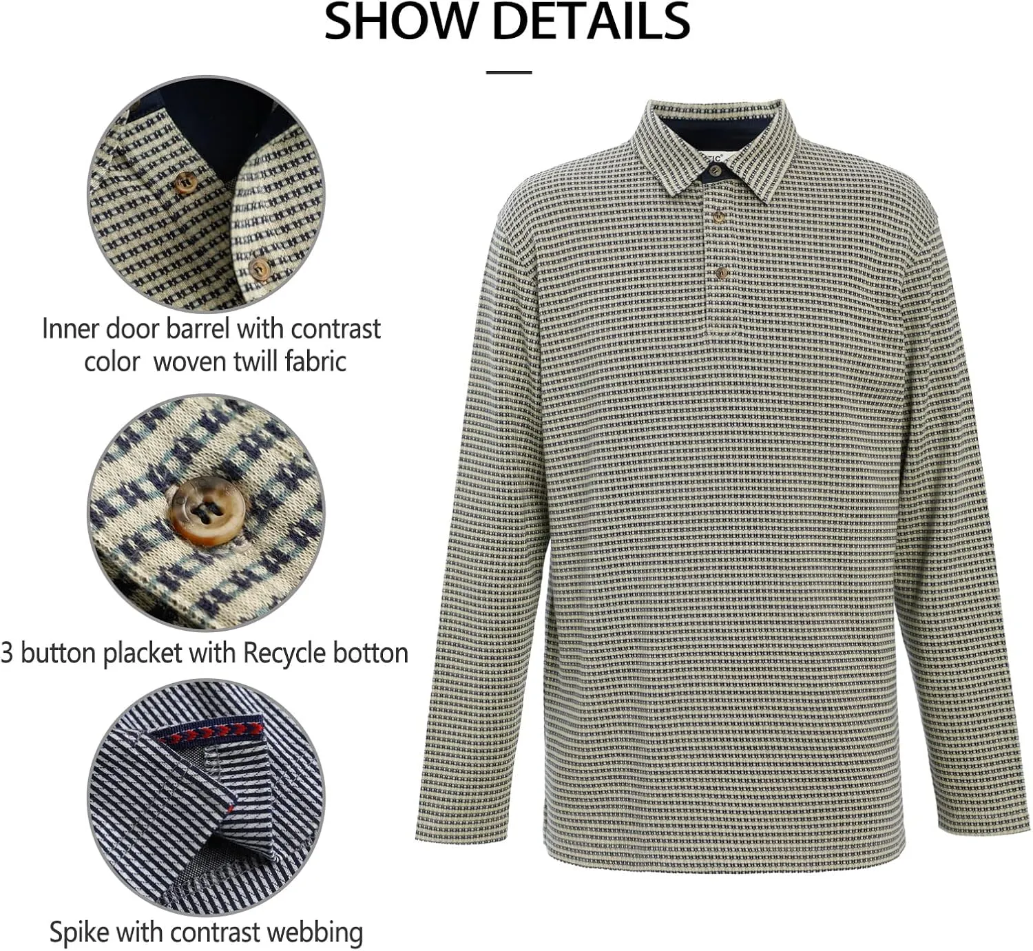 Sustainable Premium Cotton Men's Long Sleeve Check Polo Shirt