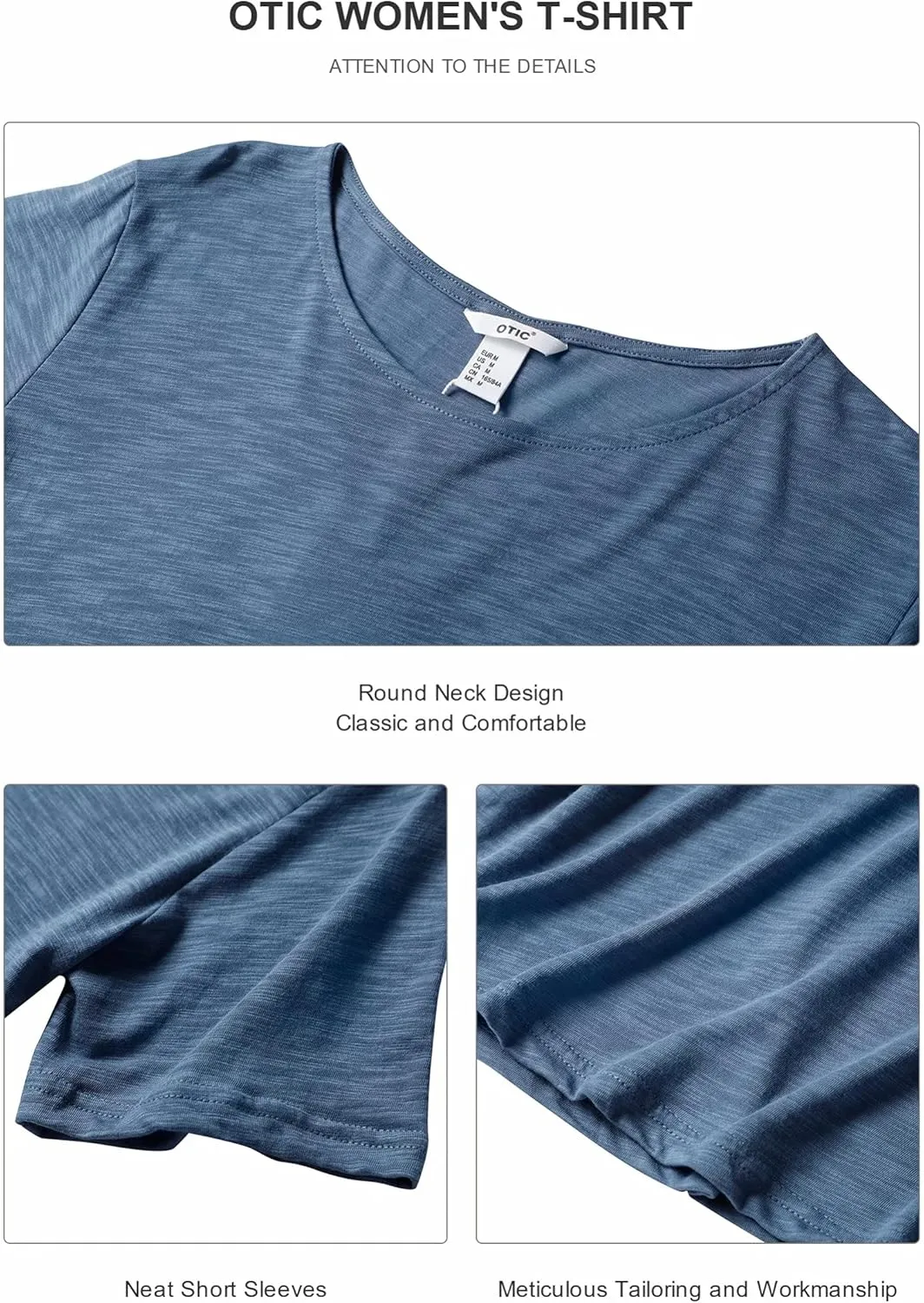 OTIC Women's Summer Crew Neck Short Sleeve Uneven Jersey Slub Tee (Cotton/Modal)