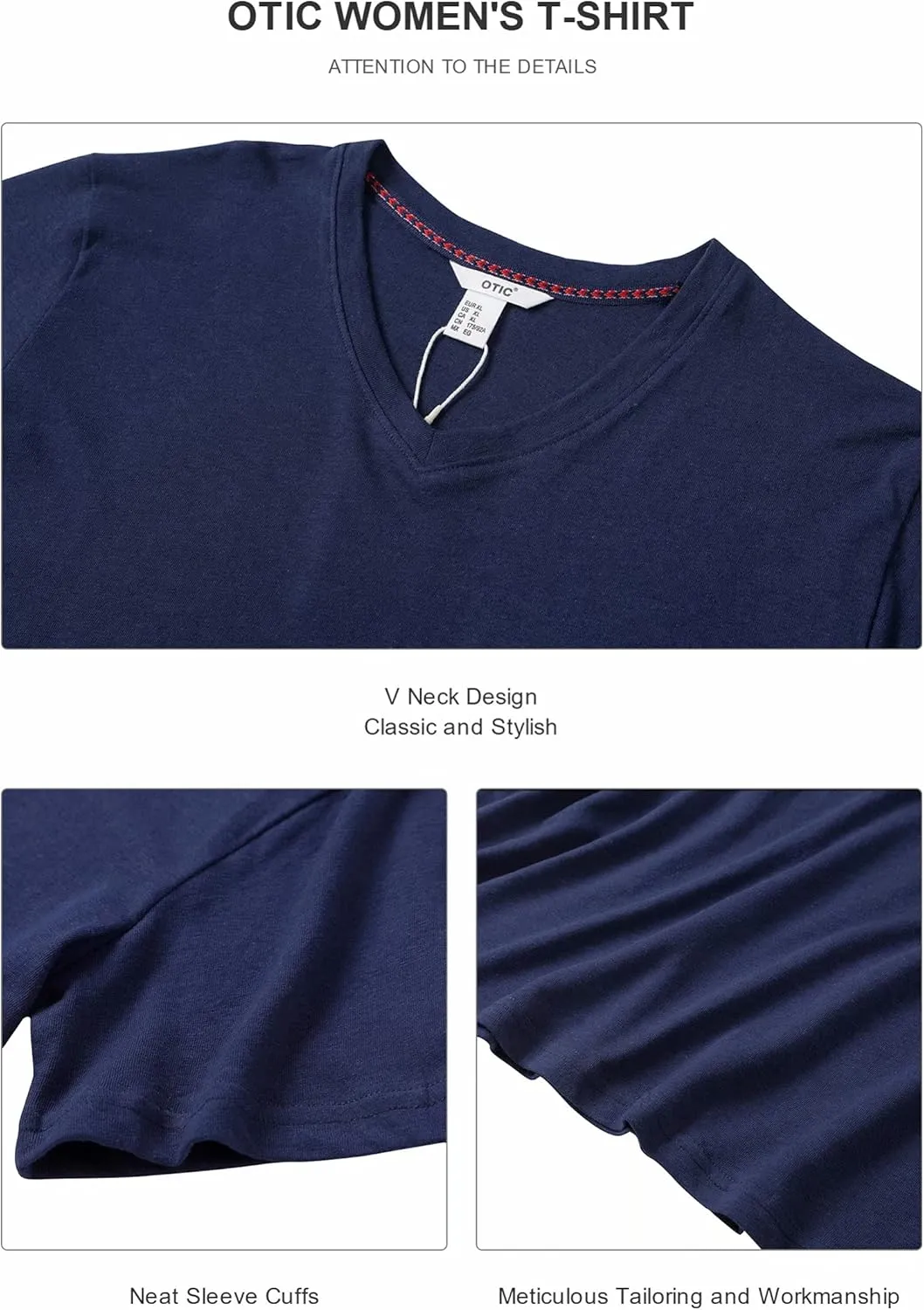 OTIC Women's V-Neck Short Sleeve Uneven Jersey Casual Summer Top - Linen/Cotton Blend