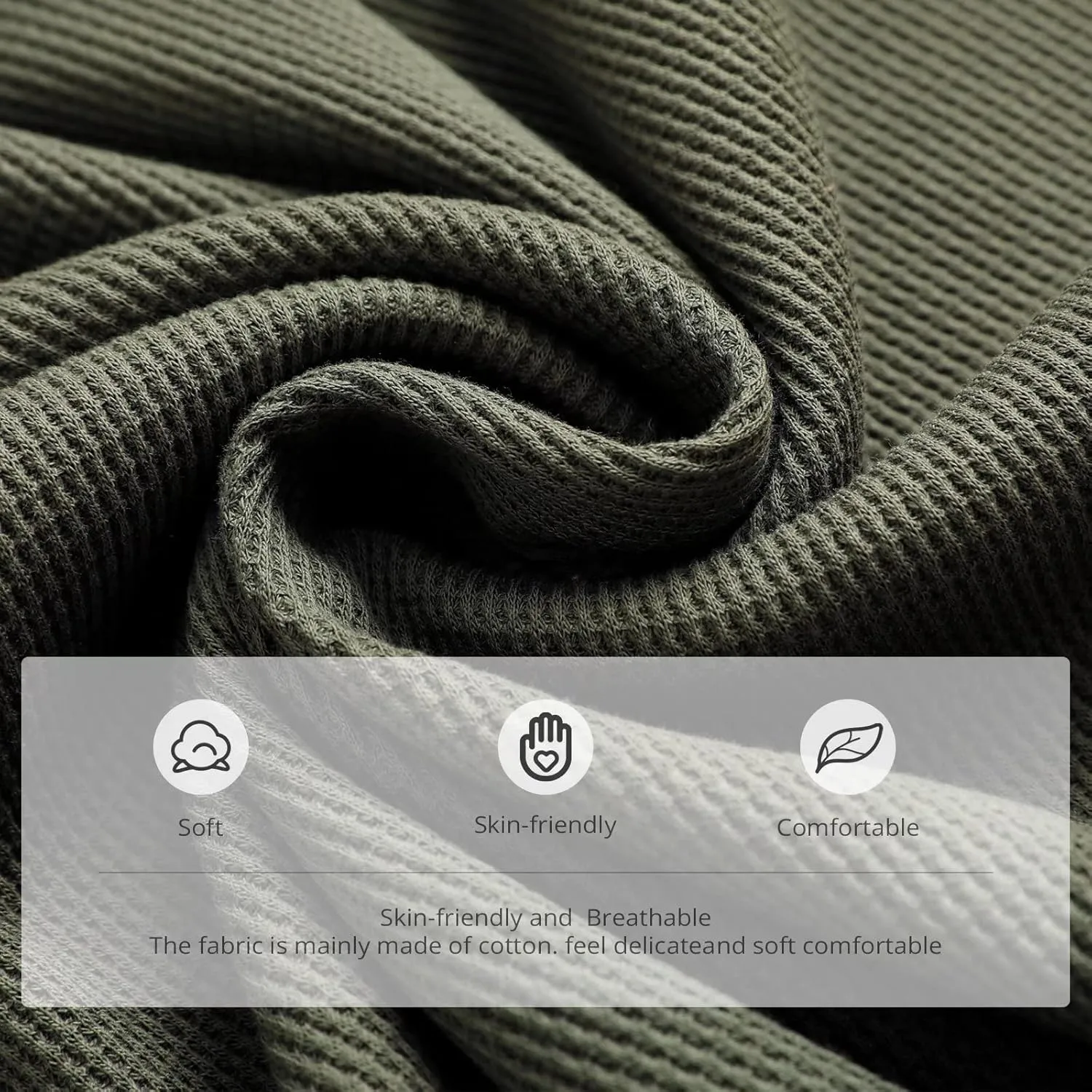 OTIC Men's Waffle Textured Loose Fit Henley Button Placket Casual Shirt