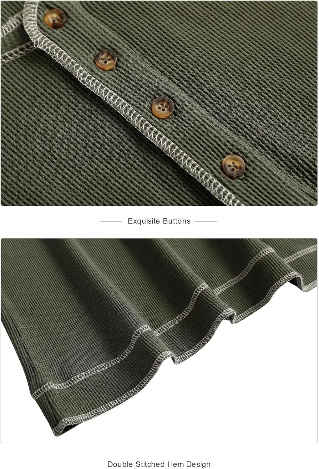 OTIC Men's Waffle Textured Loose Fit Henley Button Placket Casual Shirt