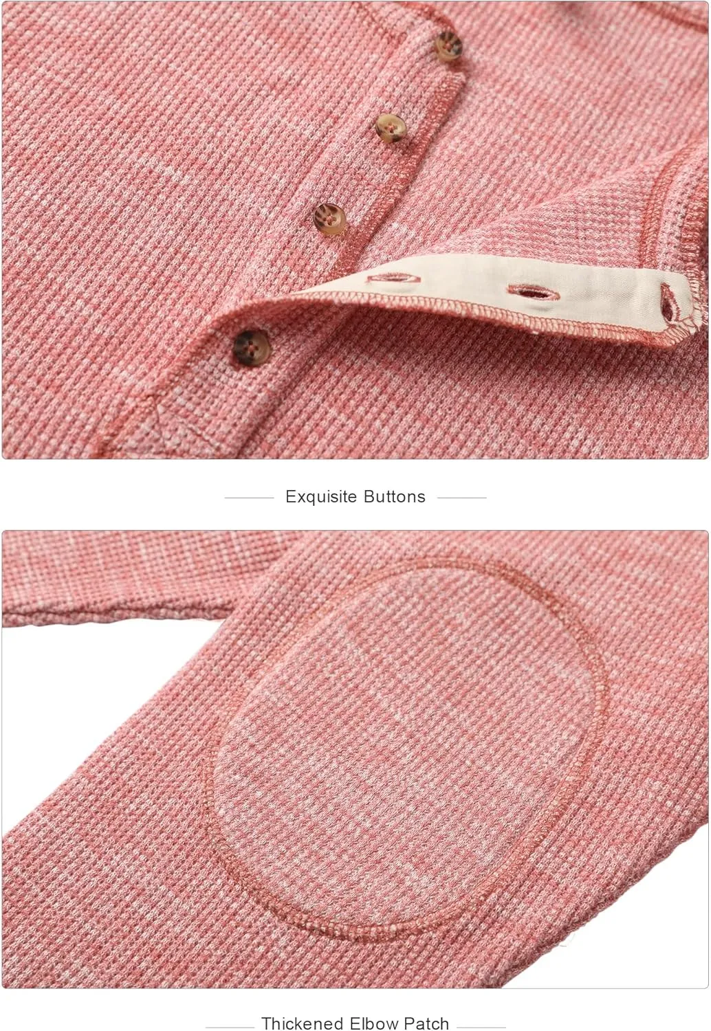 OTIC Men's Loose Fit Waffle Henley Long Sleeve Casual Shirt - Front Placket with Four Buttons