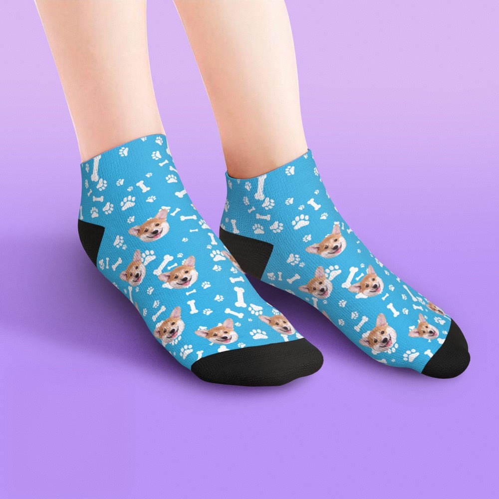 カスタムペットの写真入れ可能なくるぶしソックス-犬