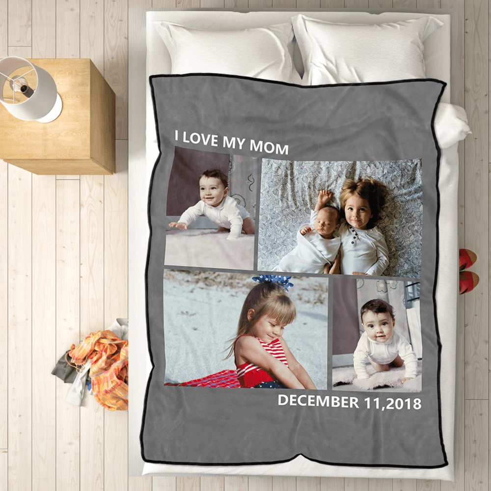kids personalized with 4 photos fleece custom blanket