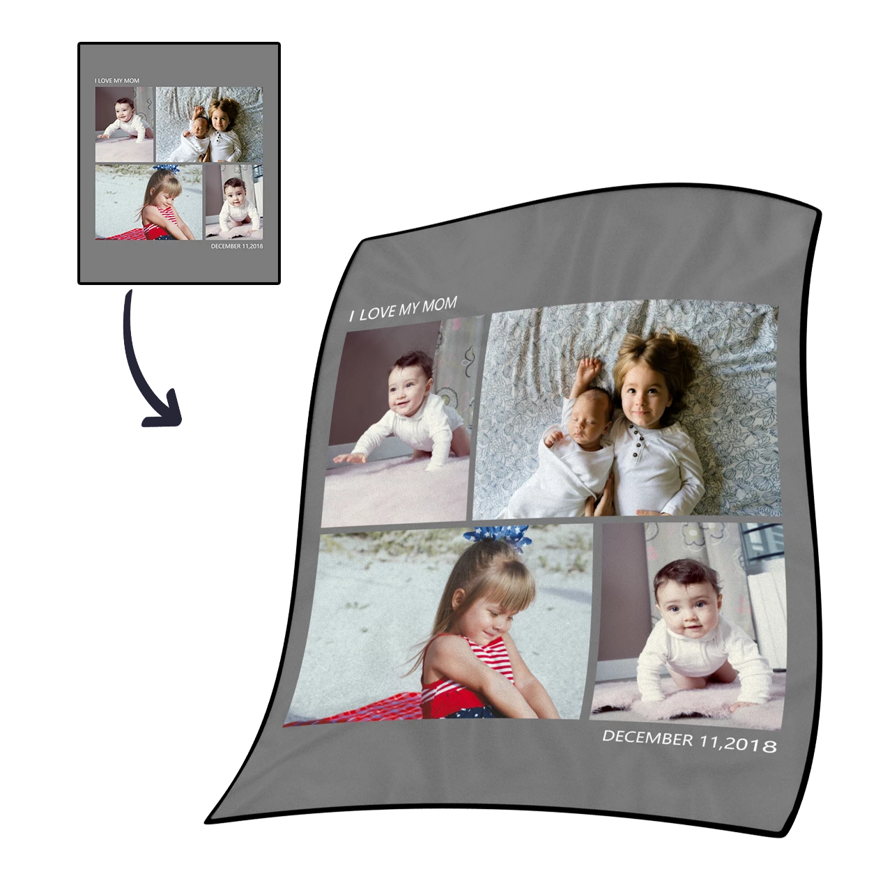 kids personalized with 4 photos fleece custom blanket
