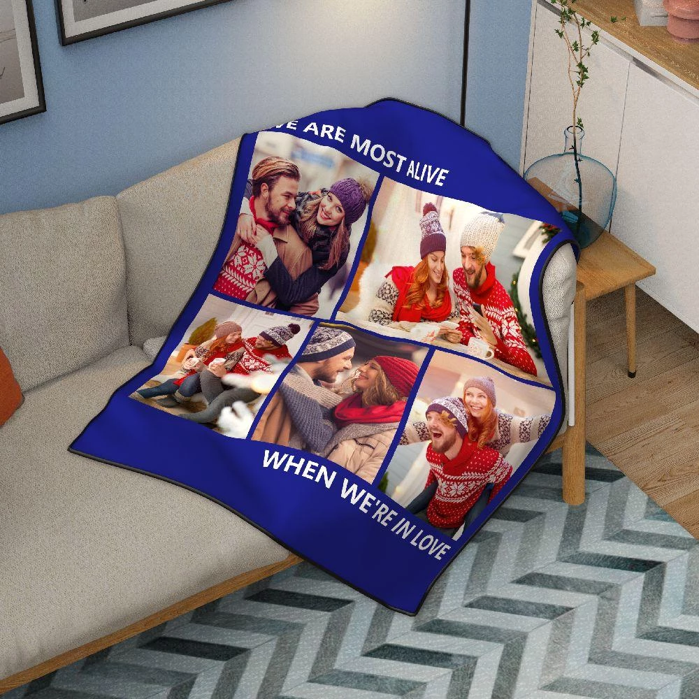 personalized sweet lover with 5 photos fleece custom blanket