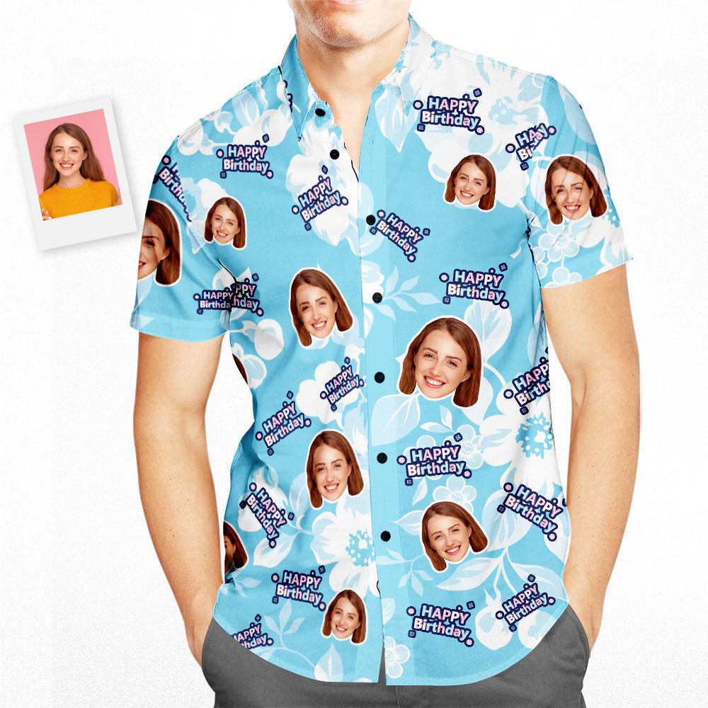 カスタムフェイスアロハシャツ-白い花パーソナライズされた誕生日プレゼント