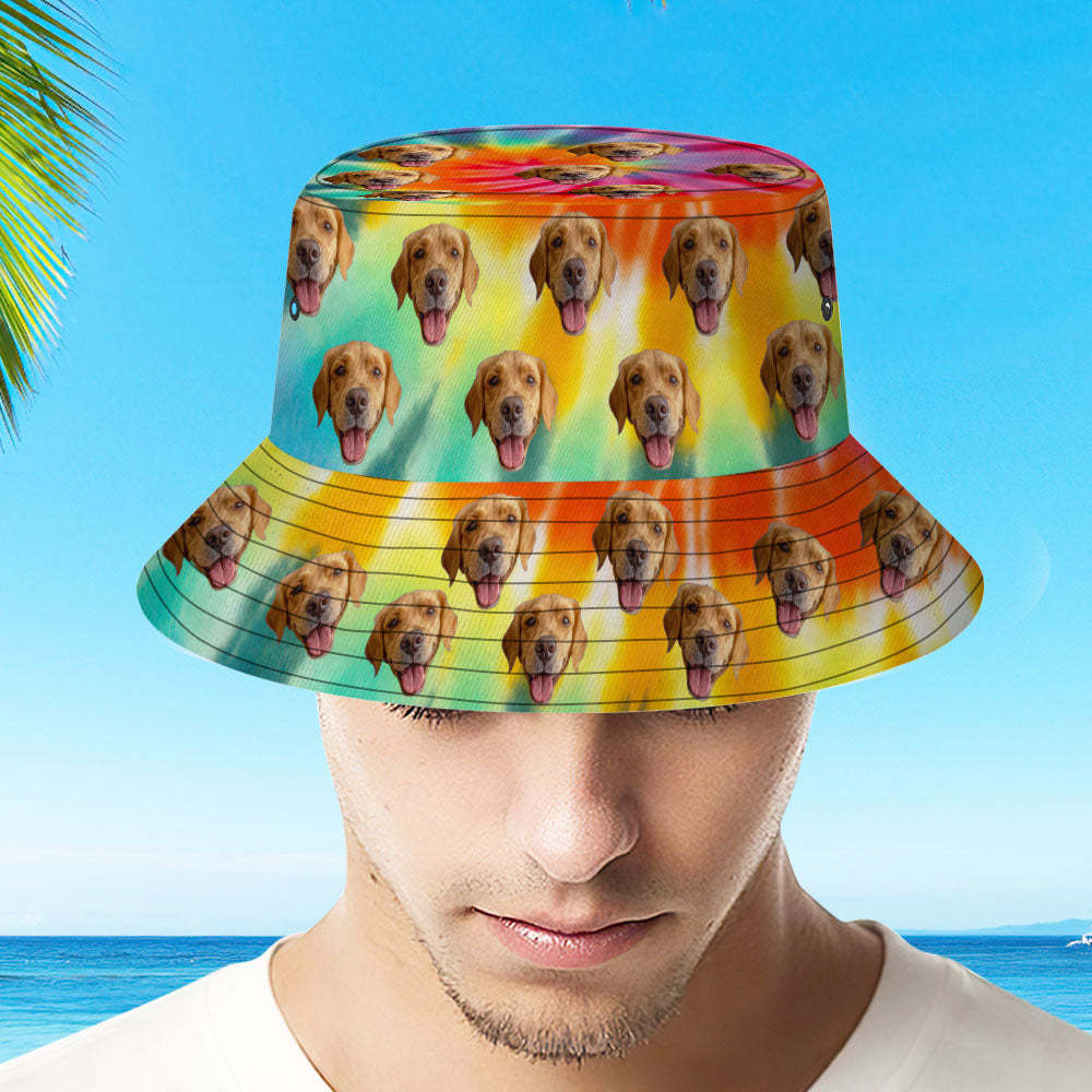 カスタムバケットハット-写真やテキスト入れ可能な男女兼用パーソナライズされた広いつばの屋外サマーハット-ハイキングビーチス虹色帽子恋人へのギフト