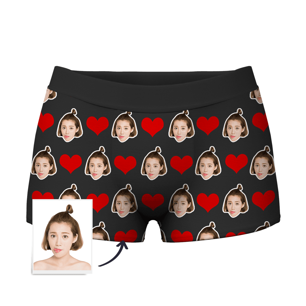 記念日プレゼント-カスタムボクサーパンツ-写真入り可能なオリジナル下着ハートマーク