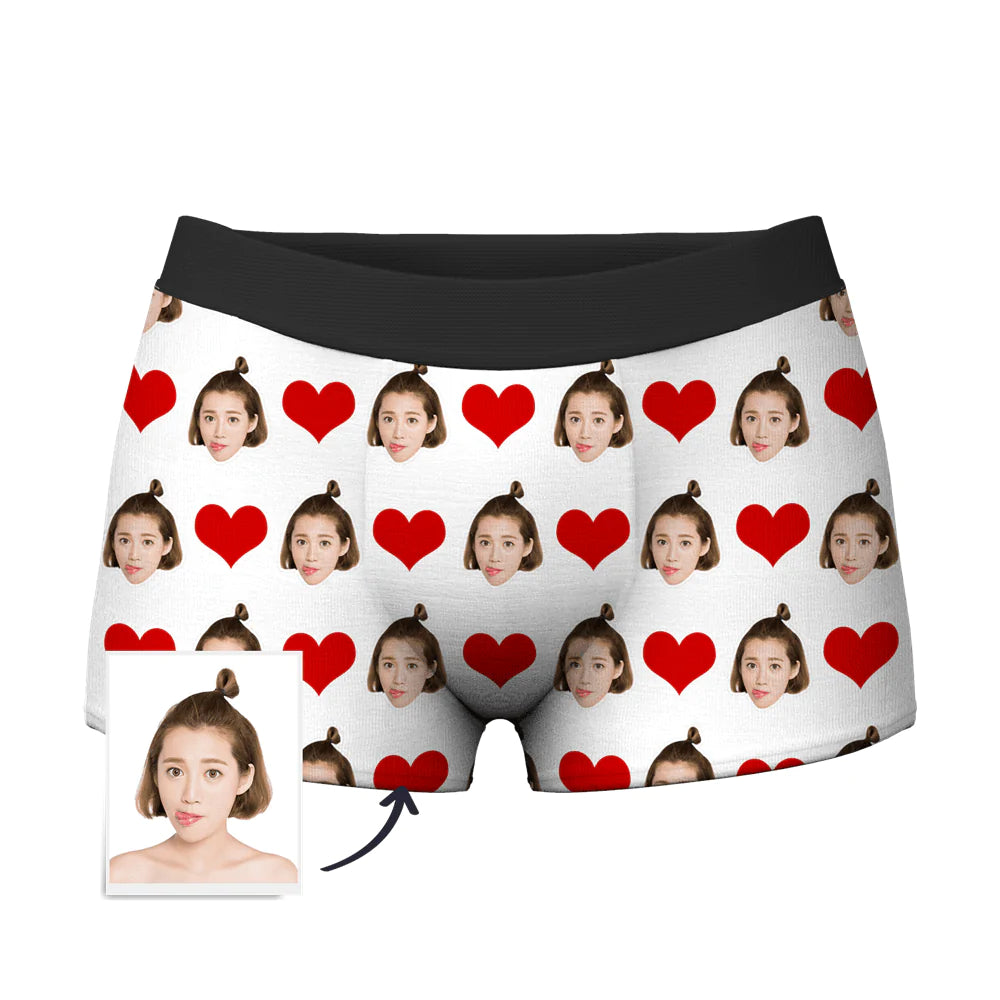 カスタムボクサーパンツ-写真入り可能なオリジナル下着ハートマークバレンタインデープレゼント彼へ
