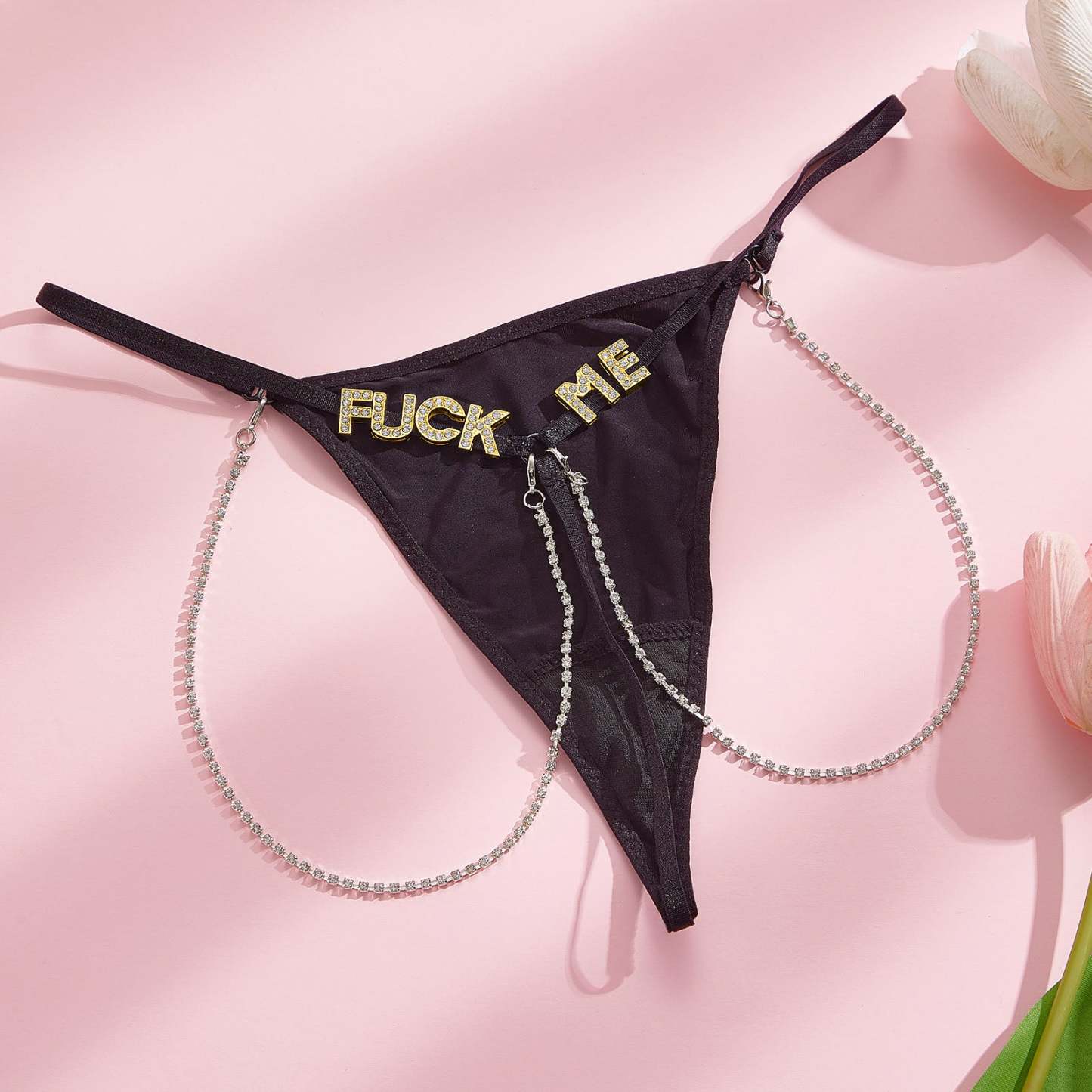 バレンタインプレゼントカスタム ラインストーン レター メタリック チェーン セクシー シームレス Tバック