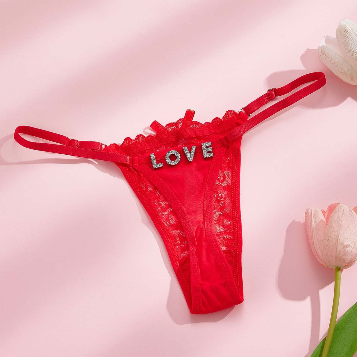 カスタムラインストーンアルファベットtバックパンティー蝶をテーマにした官能的 - 