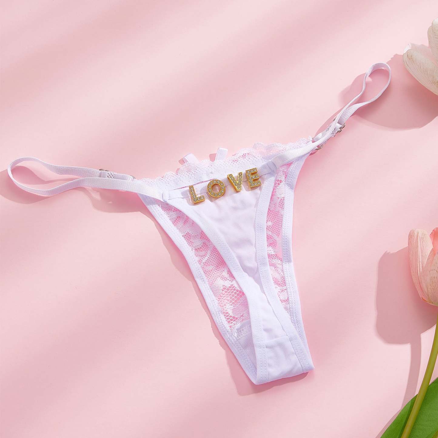 カスタムラインストーンアルファベットtバックパンティー蝶をテーマにした官能的 - 