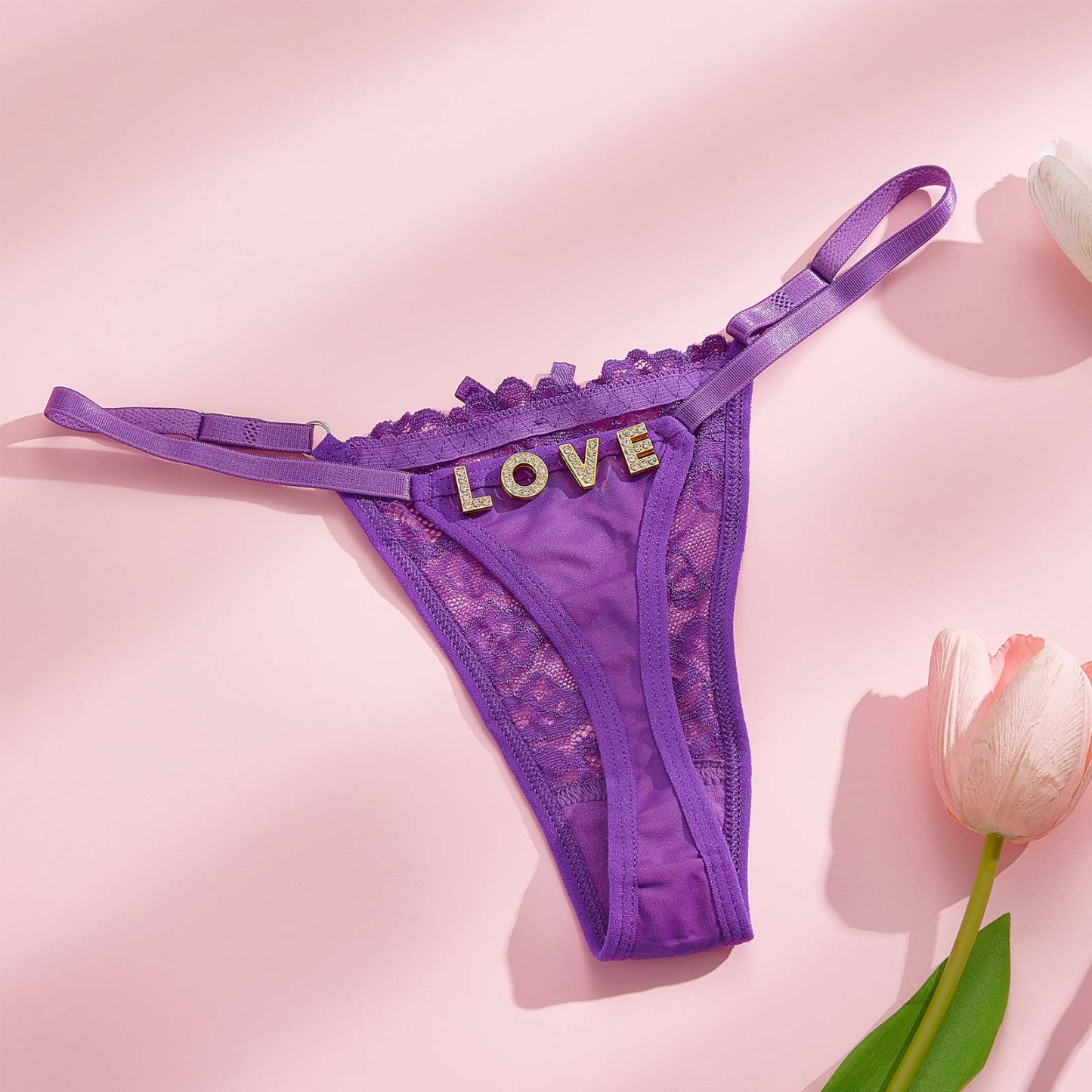 カスタムラインストーンアルファベットtバックパンティー蝶をテーマにした官能的 - 