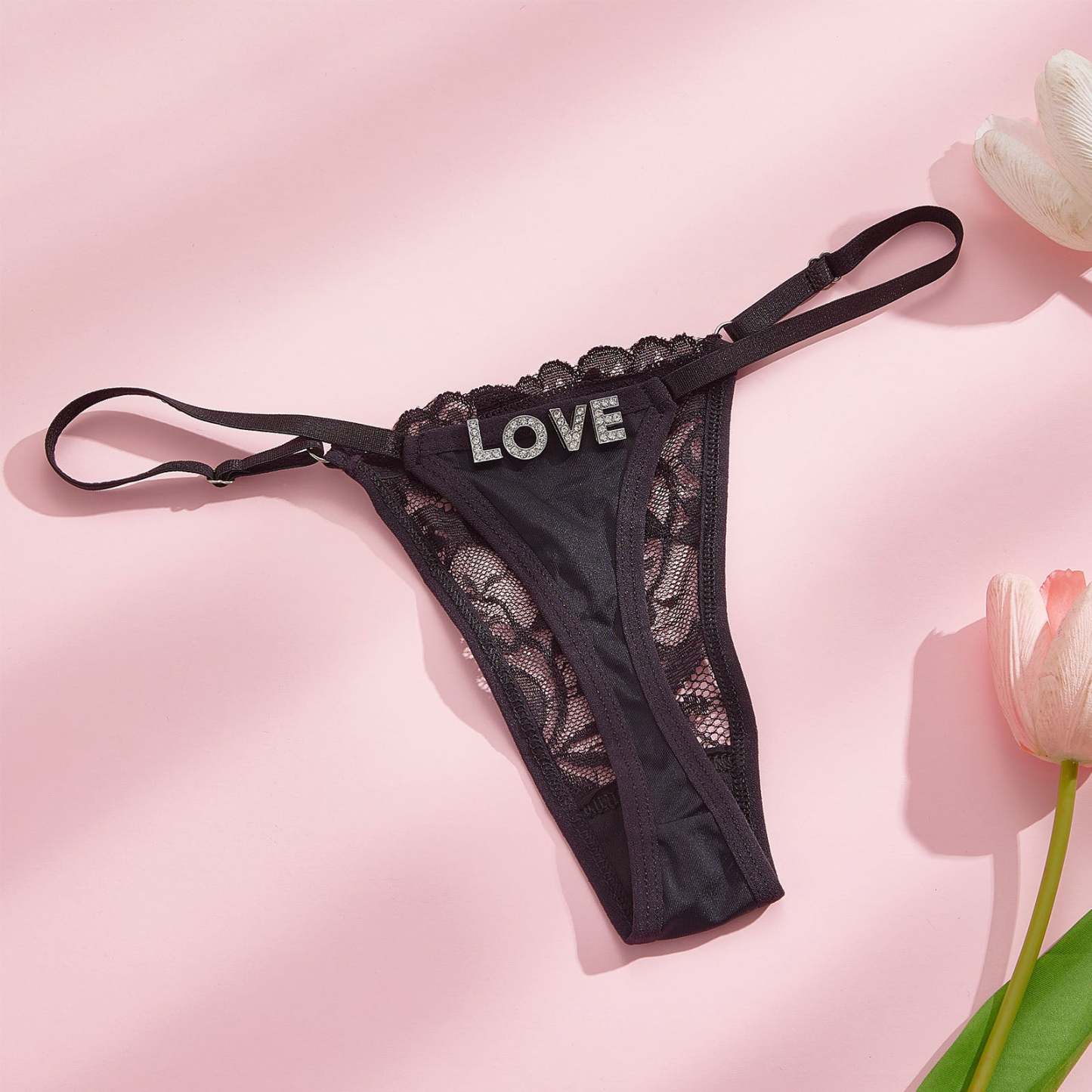 カスタムラインストーンアルファベットtバックパンティー蝶をテーマにした官能的 - 