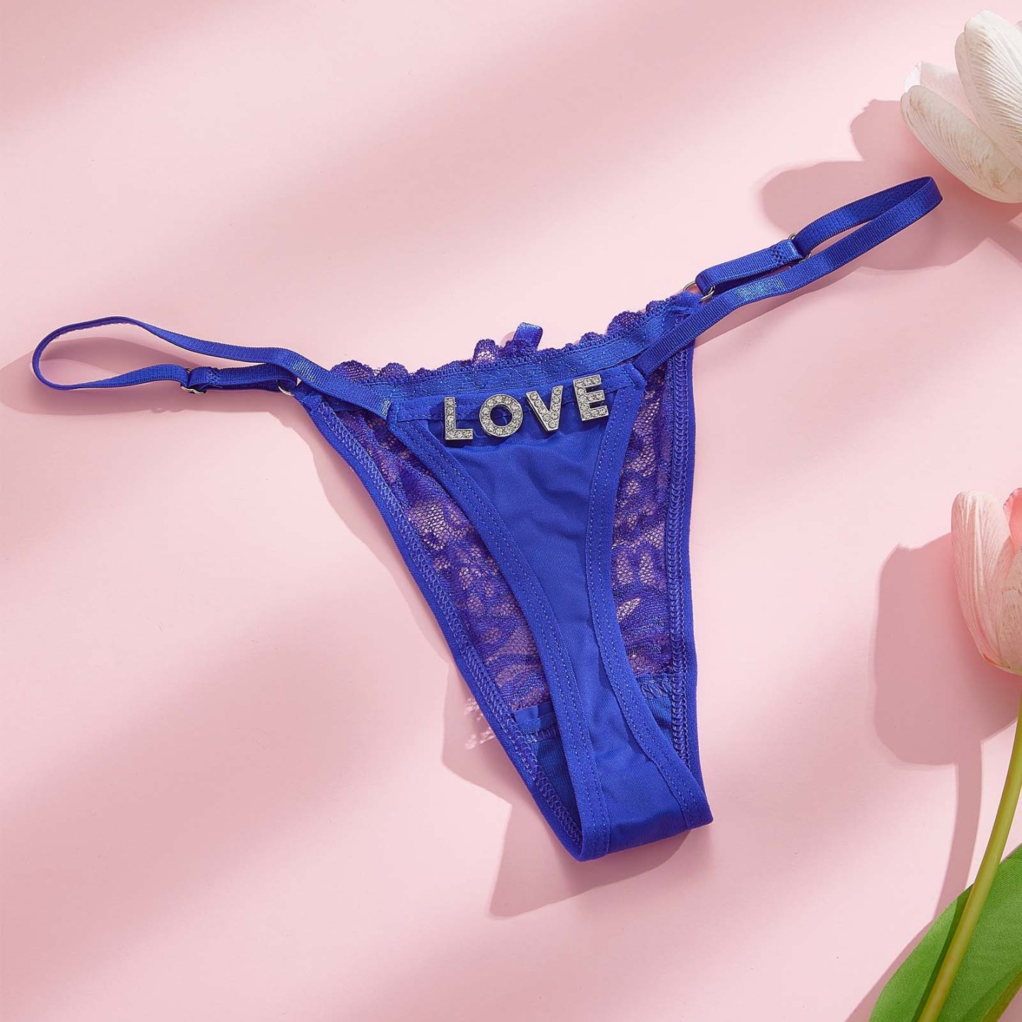 カスタムラインストーンアルファベットtバックパンティー蝶をテーマにした官能的 - 