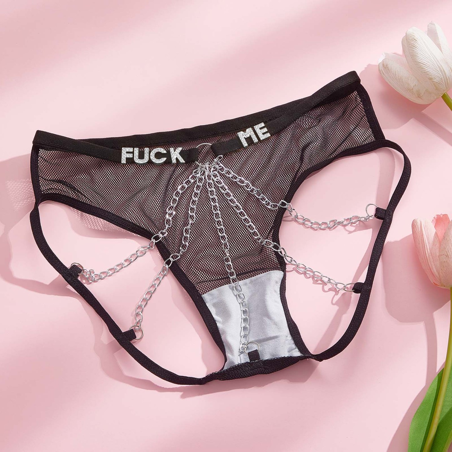 カスタム ラインストーン アルファベット Tバック メッシュ セクシー メッシュ チェーン - 